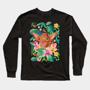 Tropical Short Haired Red Chihuahua Long Sleeve T-Shirt